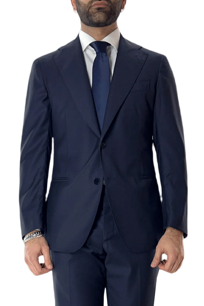 Eleganter Herrenanzug, halb gefüttert, maßgeschneidert, Slim Fit, aus kühler Schurwolle Super 130S, Einreiher