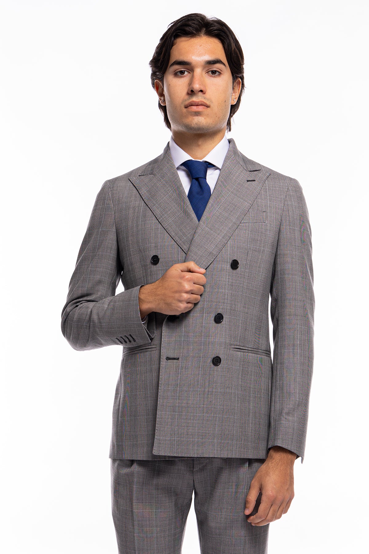Abito uomo doppiopetto grigia fantasia principe di galles in fresco lana 120's Holland &amp; Sherry