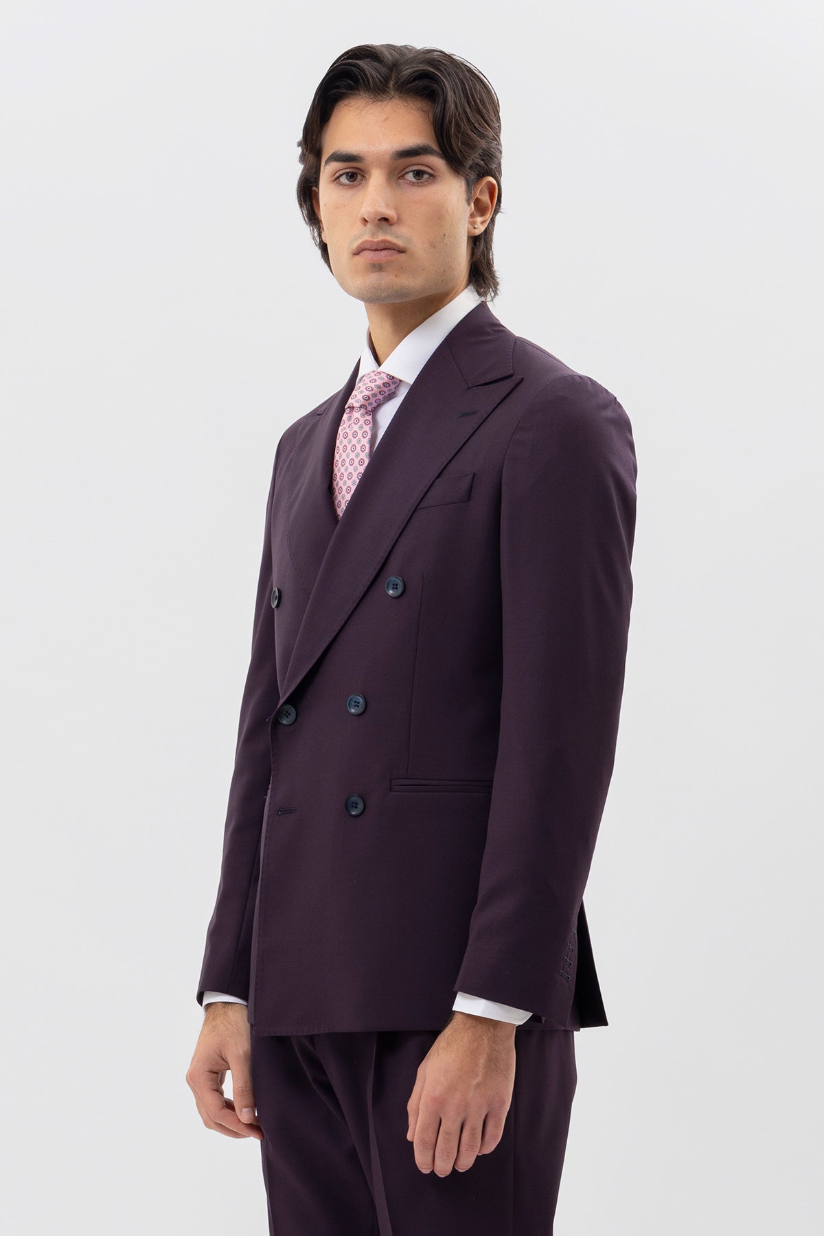 Giacca uomo doppiopetto viola in fresco lana 120's Holland & Sherry