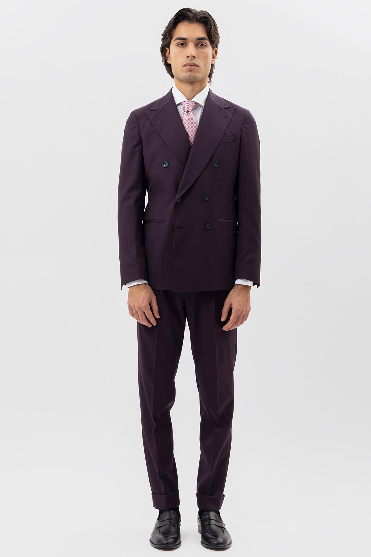 Giacca uomo doppiopetto viola in fresco lana 120's Holland & Sherry