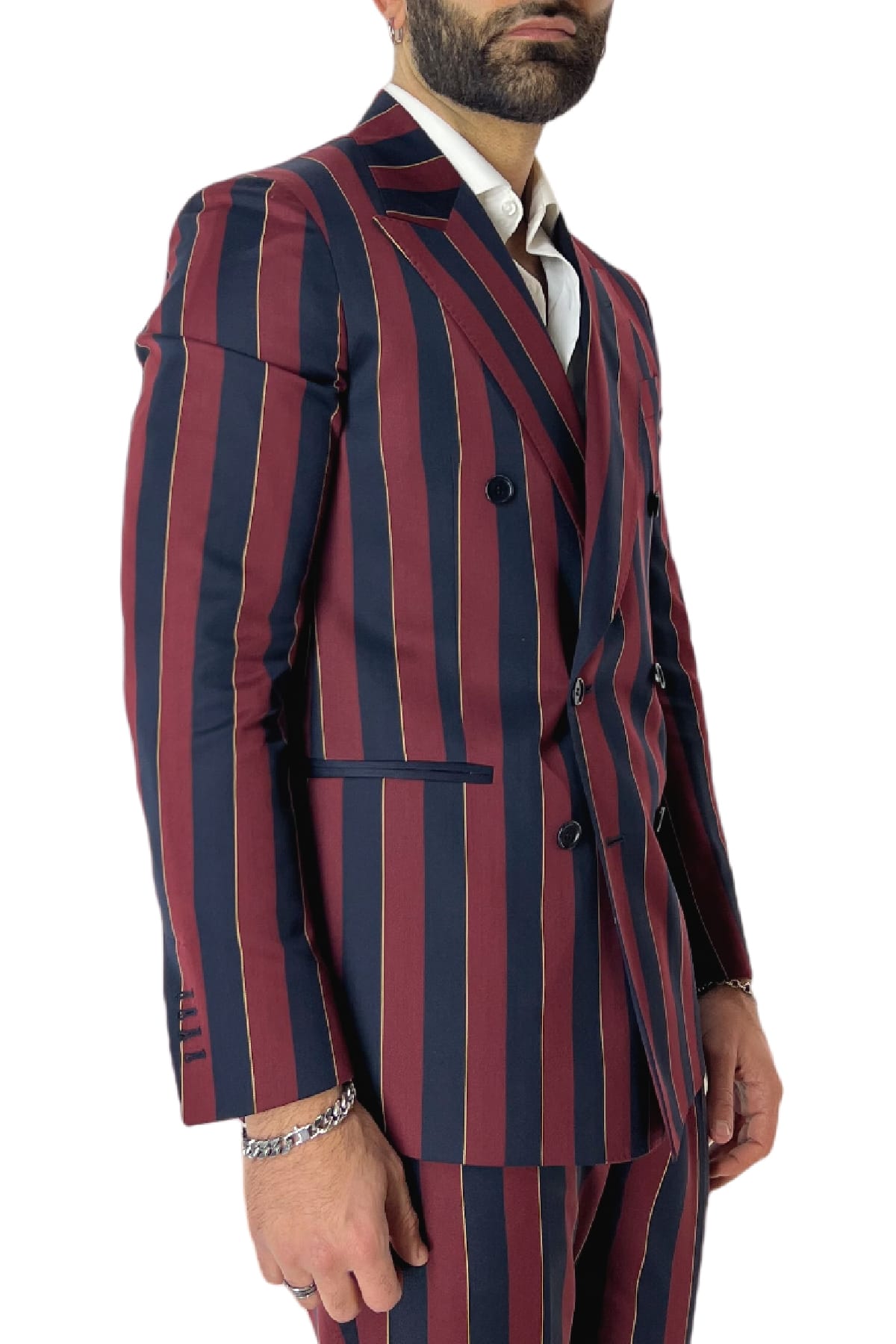 Giacca uomo doppiopetto bordeaux riga blu in fresco lana 120's Holland & Sherry