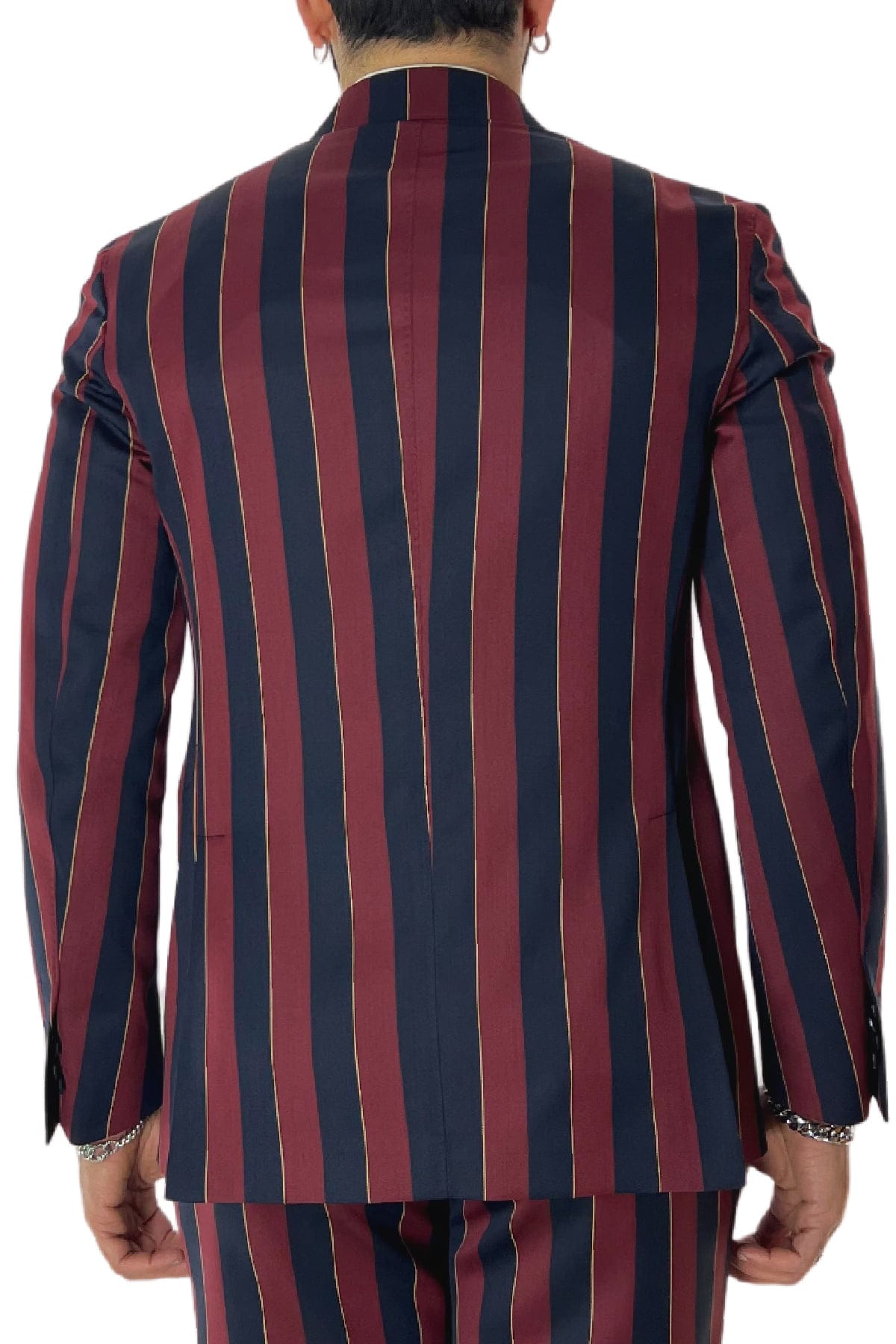 Giacca uomo doppiopetto bordeaux riga blu in fresco lana 120's Holland & Sherry