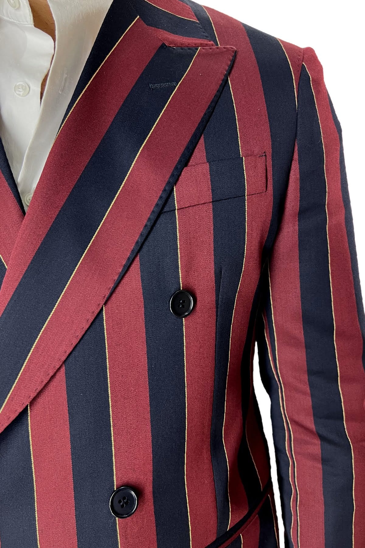 Giacca uomo doppiopetto bordeaux riga blu in fresco lana 120's Holland & Sherry