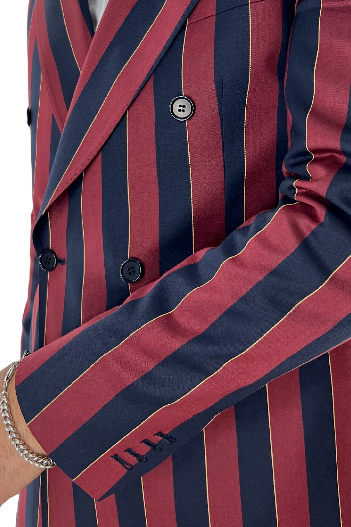 Giacca uomo doppiopetto bordeaux riga blu in fresco lana 120's Holland & Sherry