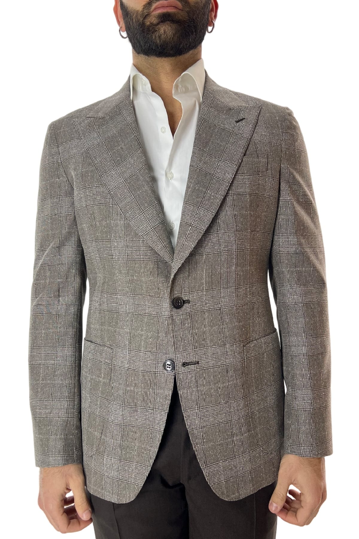 Giacca uomo monopetto fango principe di galles in fresco lana 240 grammi Vitale Barberis Canonico