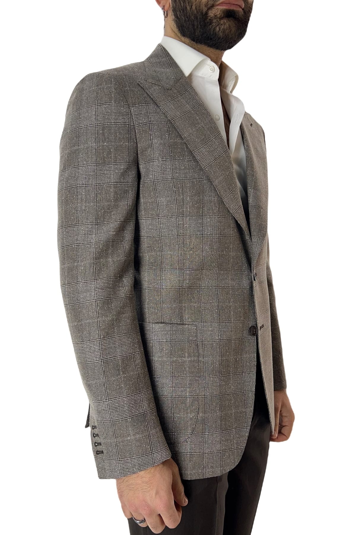 Giacca uomo monopetto fango principe di galles in fresco lana 240 grammi Vitale Barberis Canonico
