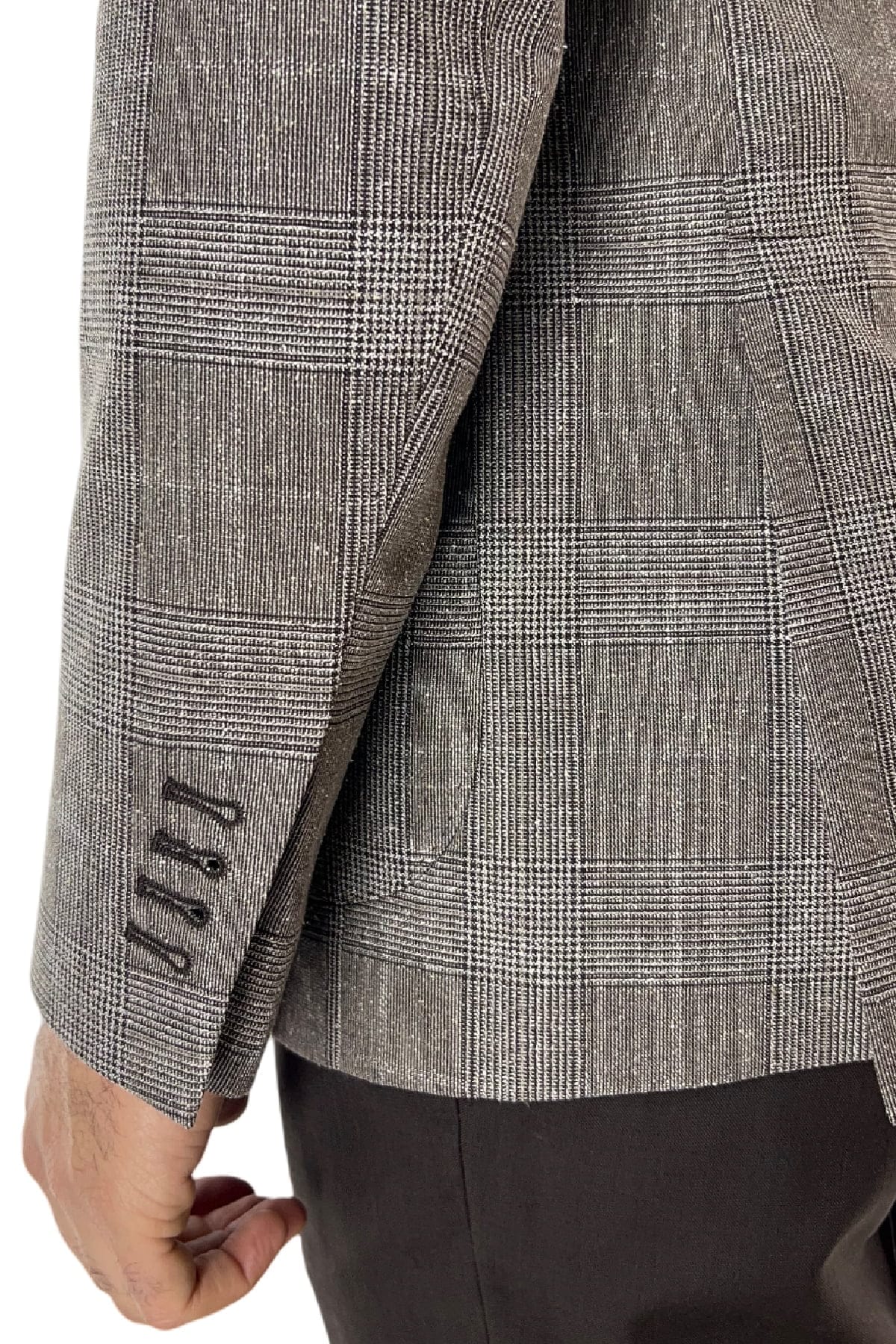 Giacca uomo monopetto fango principe di galles in fresco lana 240 grammi Vitale Barberis Canonico