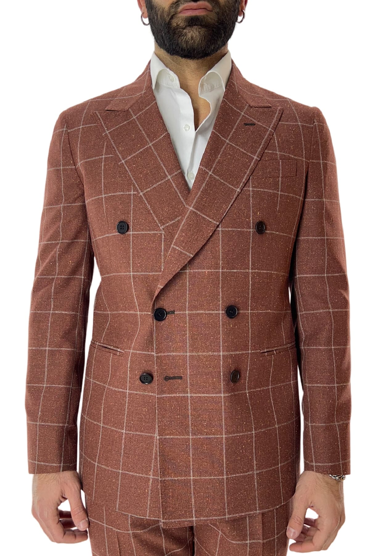 Giacca uomo doppiopetto arancio fantasia quadri 240 grammi Vitale Barberis Canonico