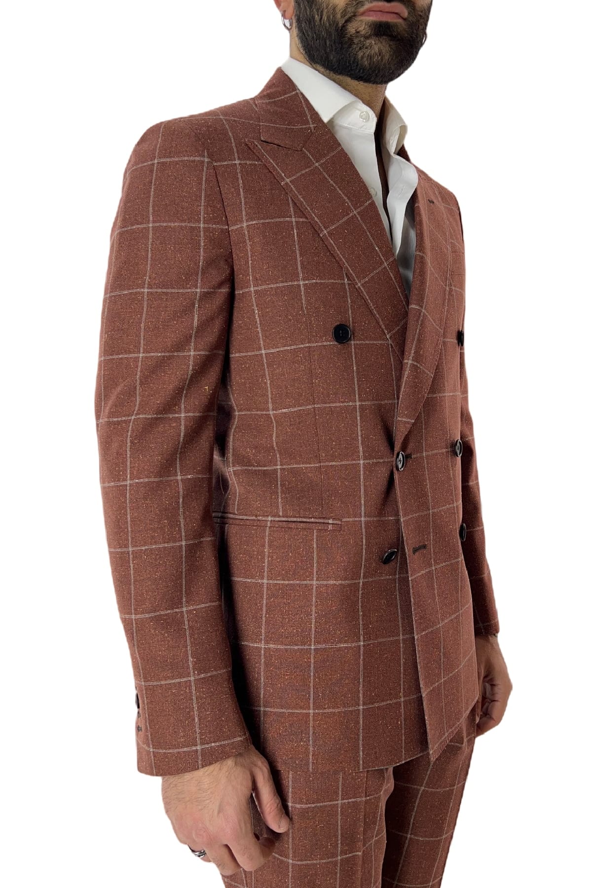 Giacca uomo doppiopetto arancio fantasia quadri 240 grammi Vitale Barberis Canonico