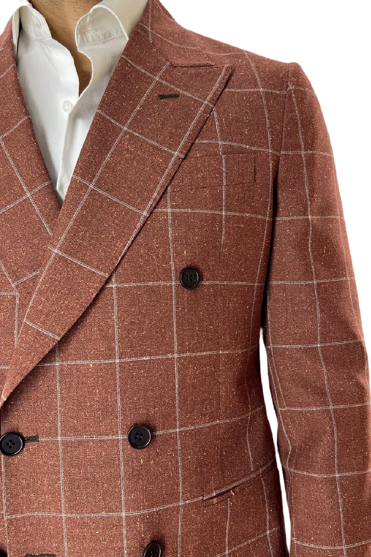 Giacca uomo doppiopetto arancio fantasia quadri 240 grammi Vitale Barberis Canonico