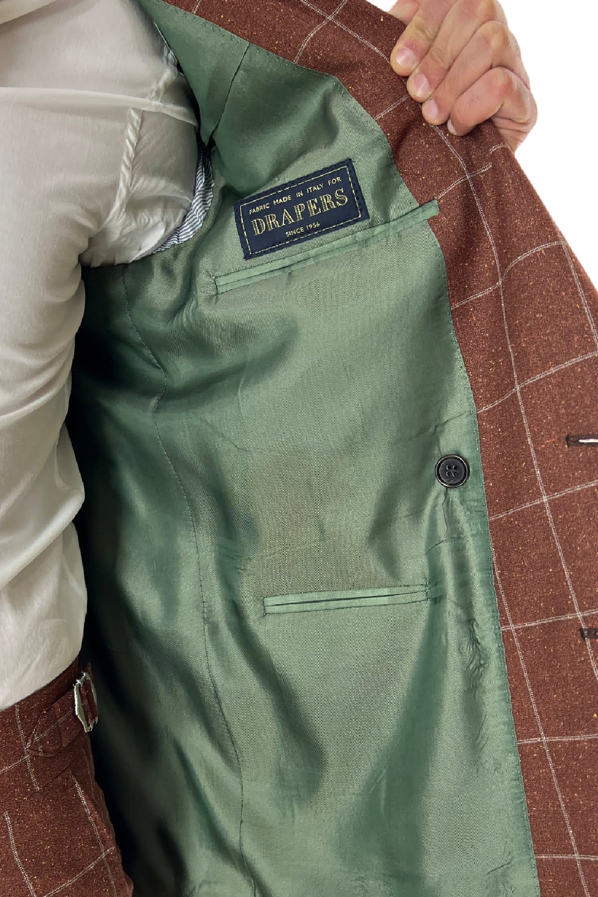 Giacca uomo doppiopetto arancio fantasia quadri 240 grammi Vitale Barberis Canonico