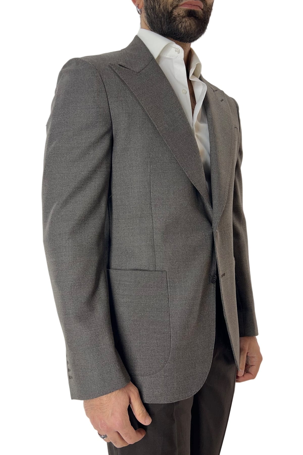 Giacca uomo monopetto fango nido d'ape in fresco lana 480 grammi Vitale Barberis Canonico