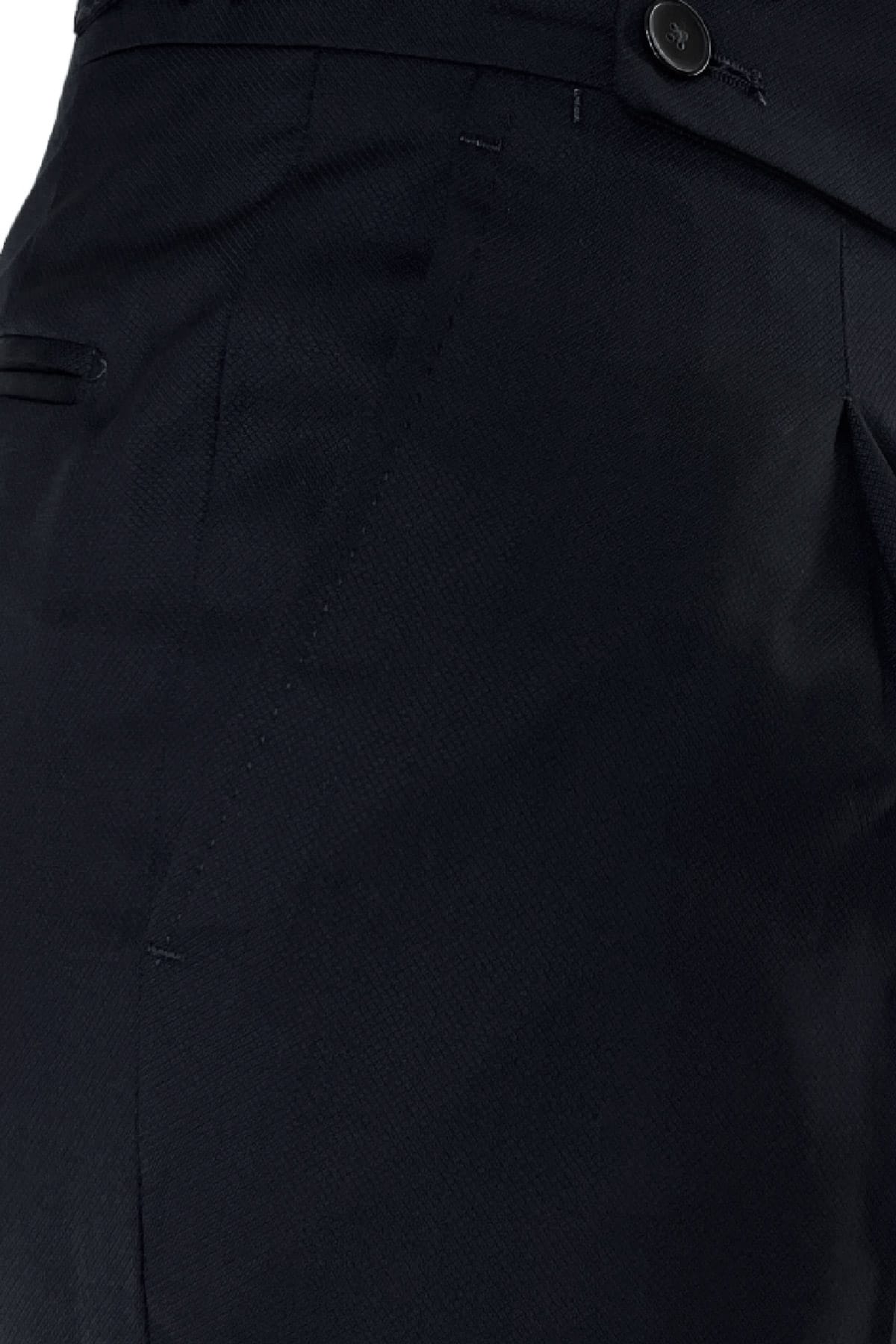 Pantalone uomo nero nido d'ape in fresco lana 240 grammi Vitale Barberis vita alta con pinces fibbie laterali e risvolto 4cm