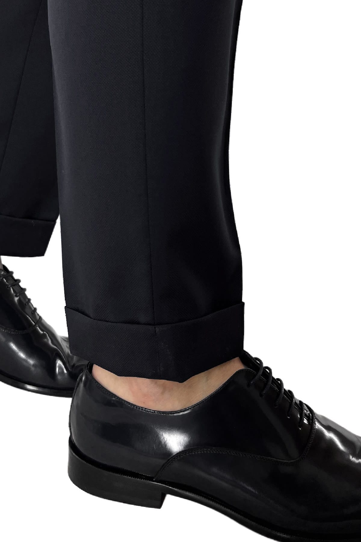 Pantalone uomo nero nido d'ape in fresco lana 240 grammi Vitale Barberis vita alta con pinces fibbie laterali e risvolto 4cm