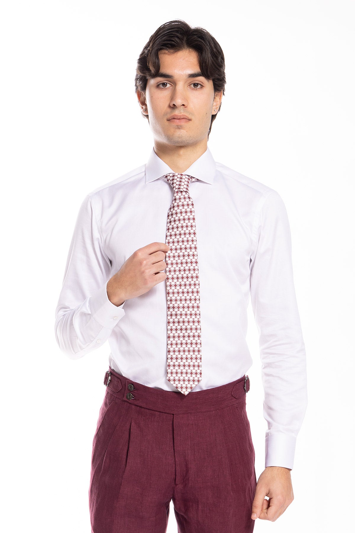 Cravatta uomo fantasia geomerico 4  compresa di pochette abbinata effetto seta