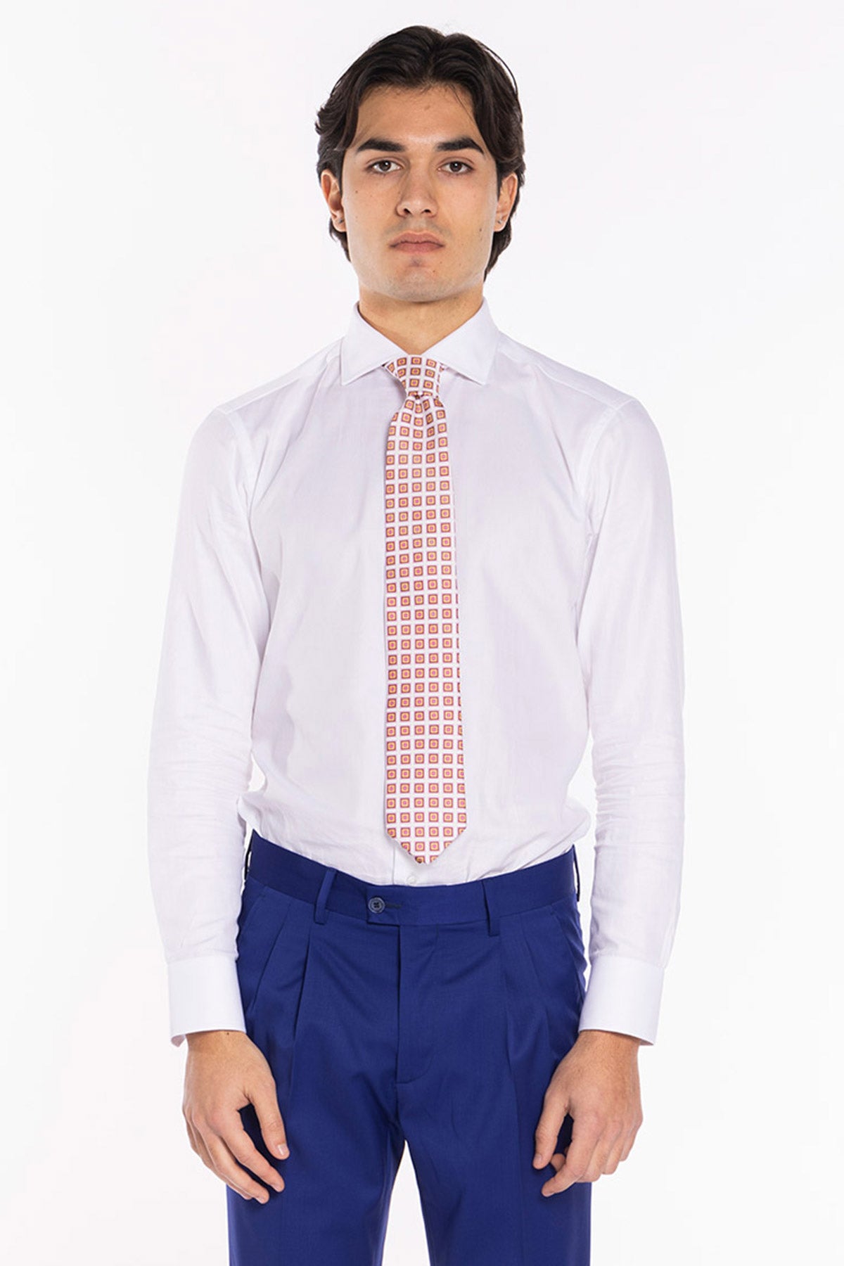 Cravatta uomo fantasia geomerico 5  compresa di pochette abbinata effetto seta