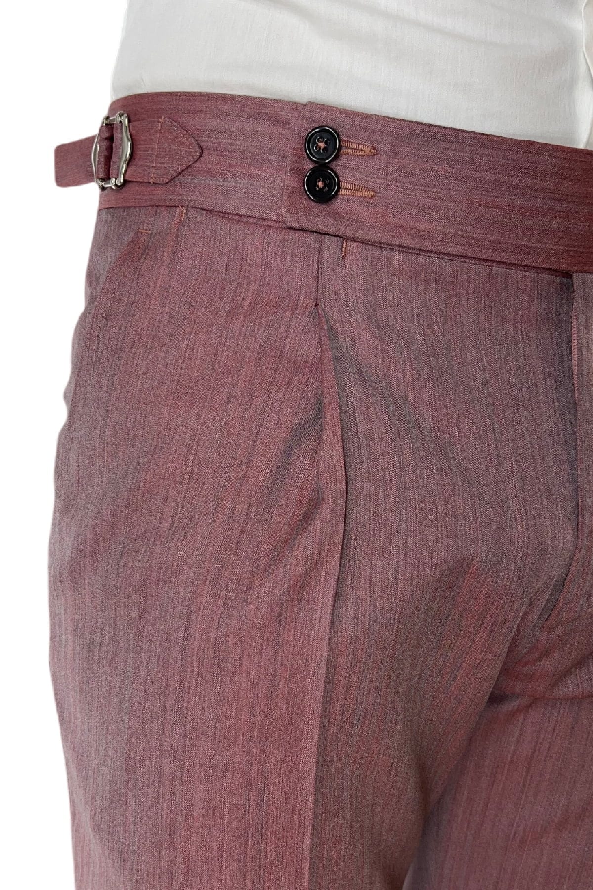 Pantalone uomo Bordeaux Solaro in fresco lana e seta Holland & Sherry vita alta con pinces fibbie laterali e risvolto 4cm