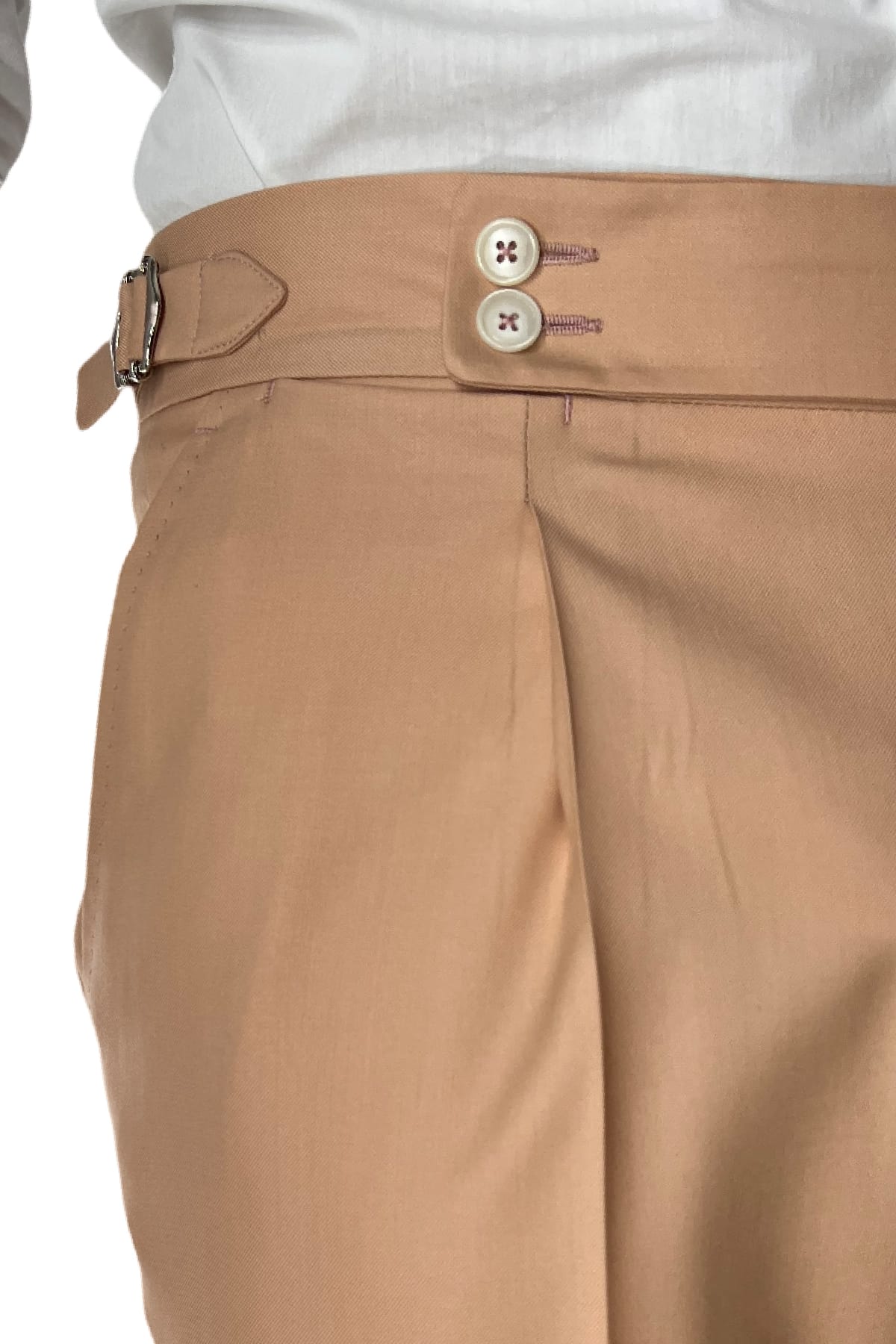 Pantalone uomo Pesca in fresco lana 140's Holland & Sherry vita alta con pinces fibbie laterali e risvolto 4cm