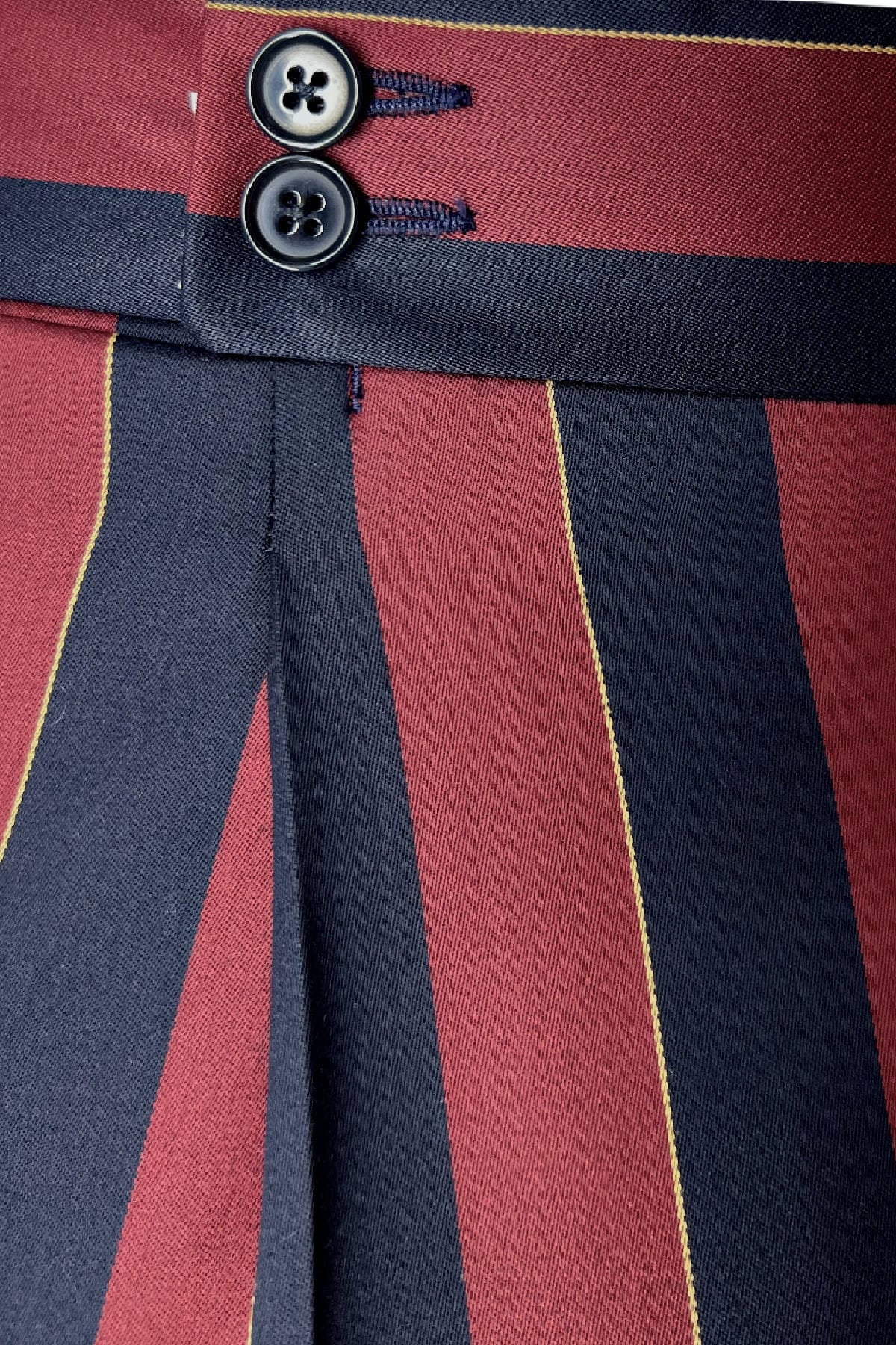 Pantalone uomo bordeaux riga blu in fresco lana 120's Holland & Sherry vita alta con pinces fibbie laterali e risvolto 4cm