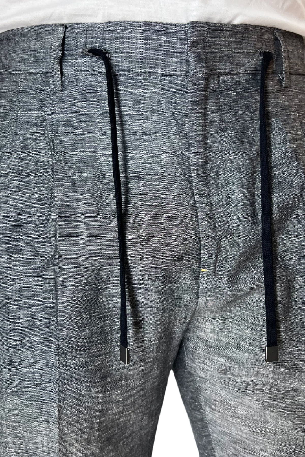 Pantalaccio uomo Grigio in lino e cotone tasca america con doppia pence e laccio in vita risvolto 4cm