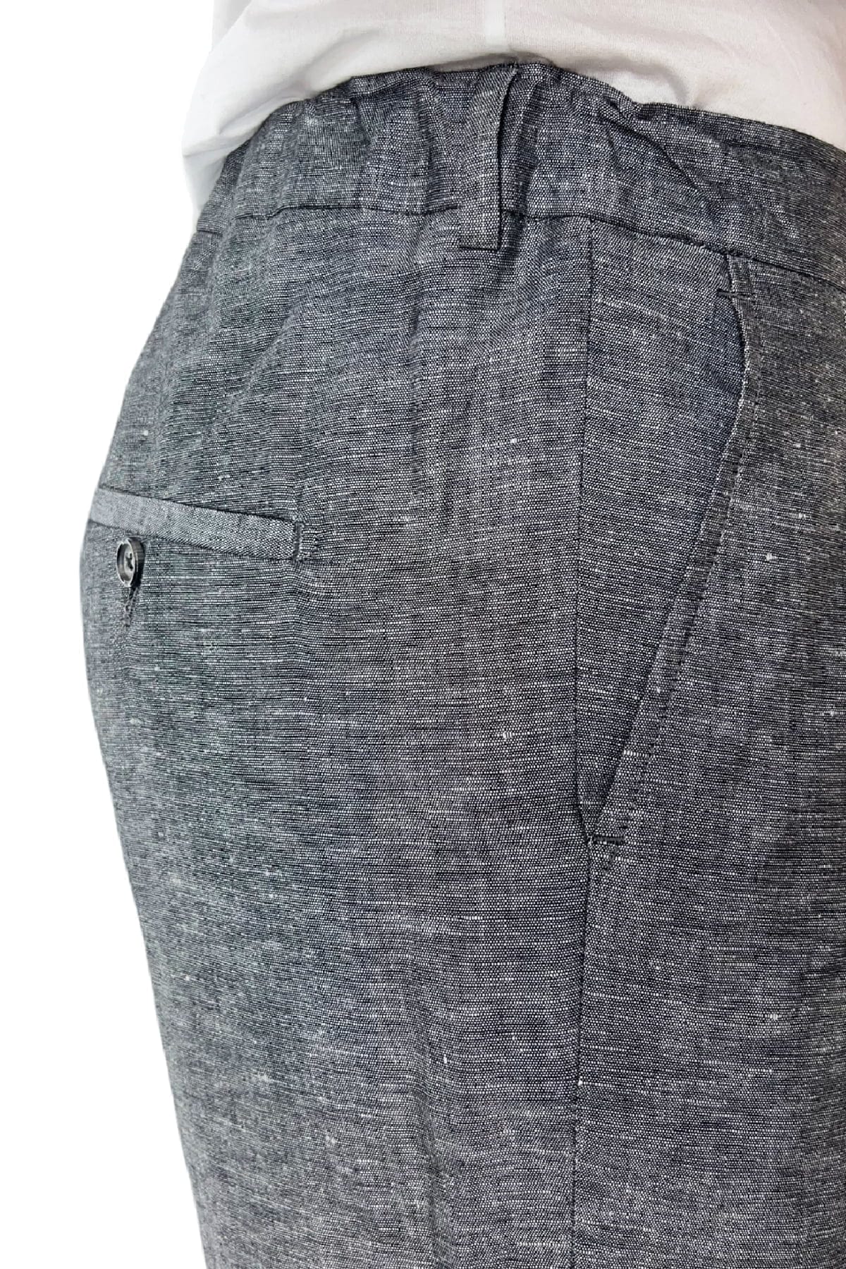 Pantalaccio uomo Grigio in lino e cotone tasca america con doppia pence e laccio in vita risvolto 4cm