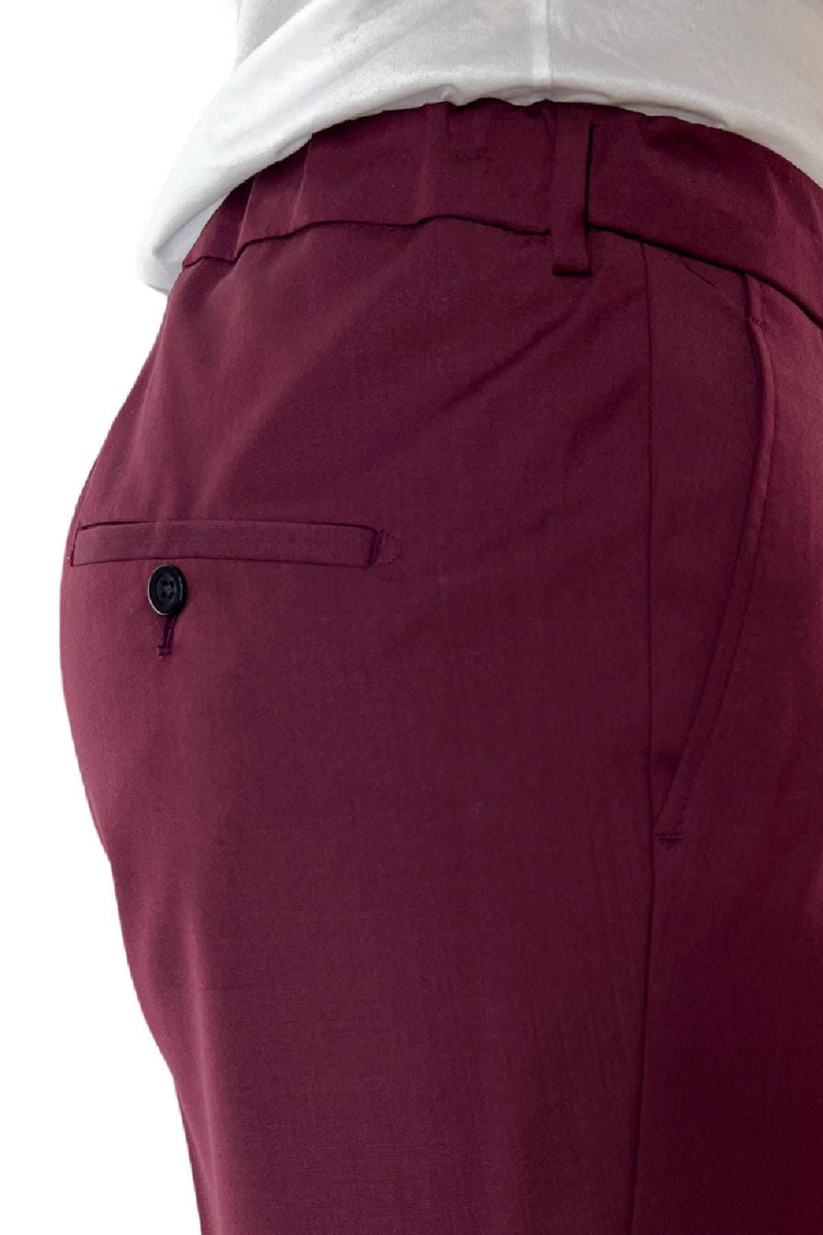 Pantalaccio uomo bordeaux in fresco lana tasca america con doppia pence e laccio in vita risvolto 4cm