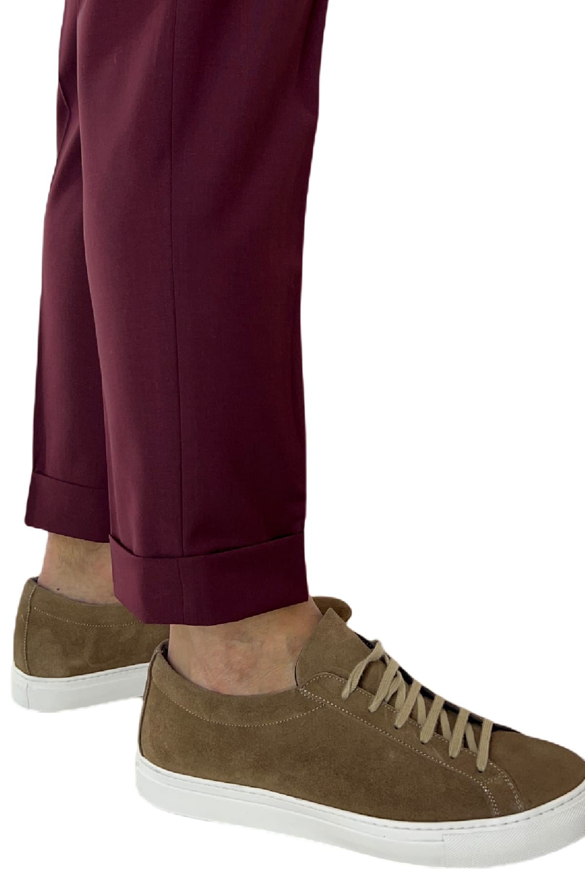 Pantalaccio uomo bordeaux in fresco lana tasca america con doppia pence e laccio in vita risvolto 4cm