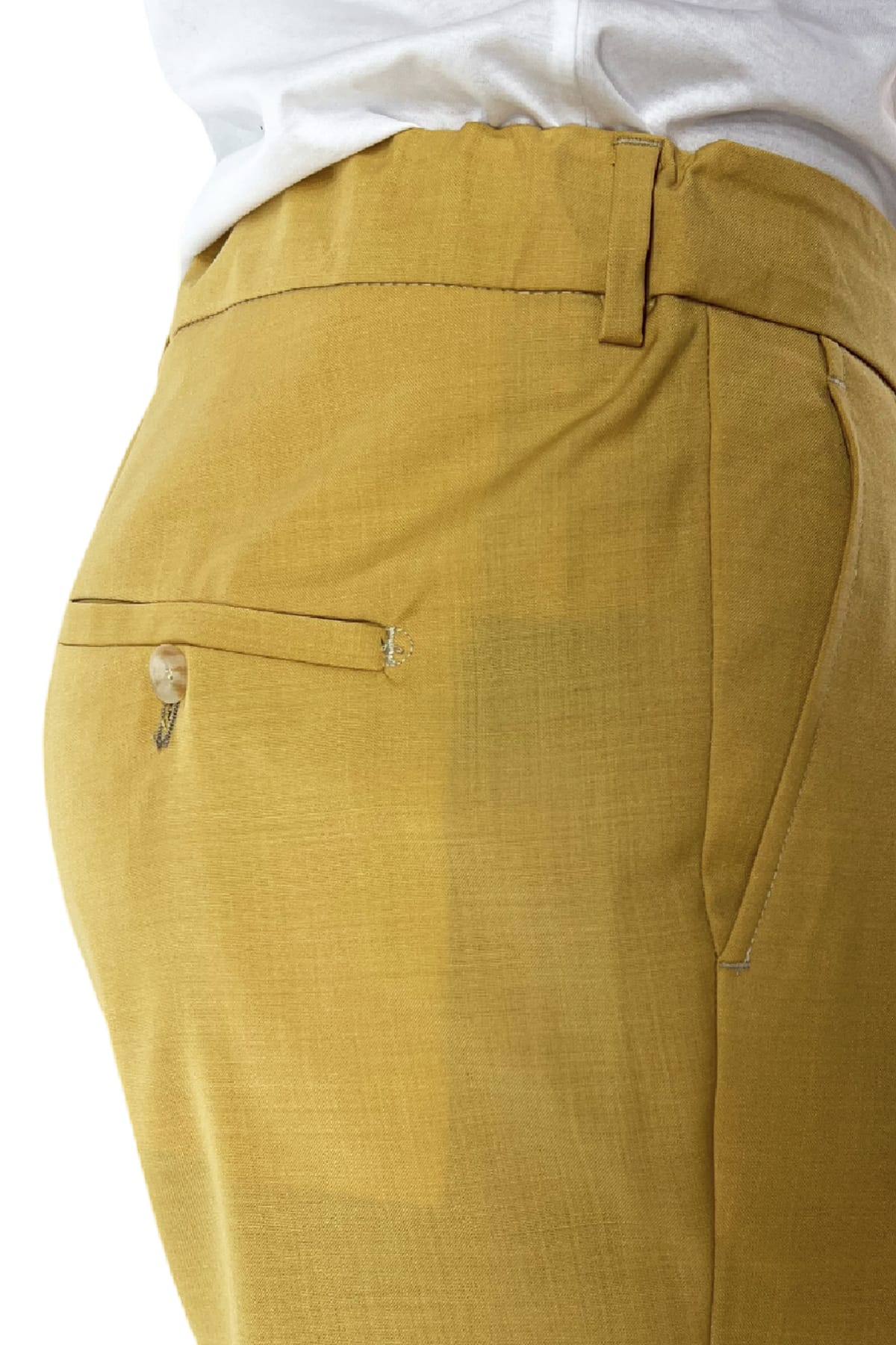Pantalaccio uomo giallo in fresco lana tasca america con doppia pence e laccio in vita risvolto 4cm