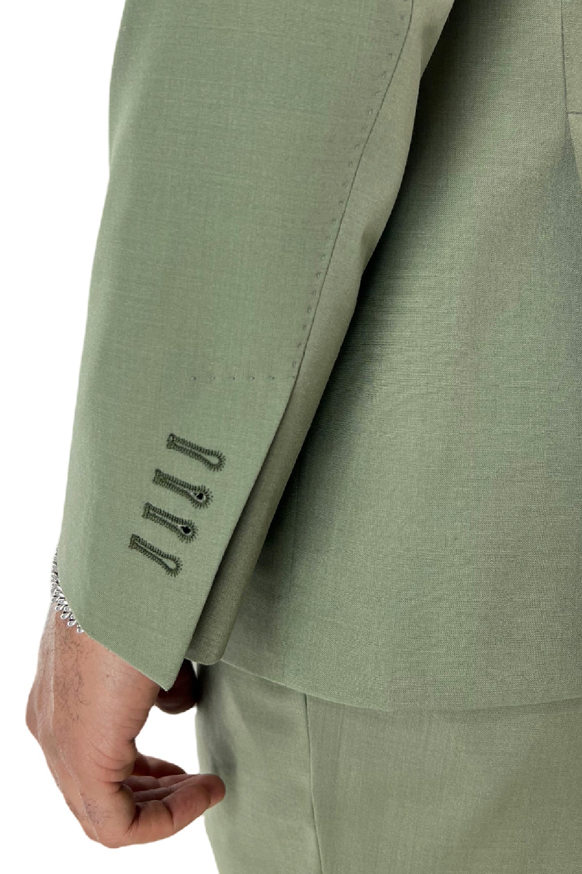 Giacca uomo monopetto verde chiaro in fresco lana tinta unita tasche a filo