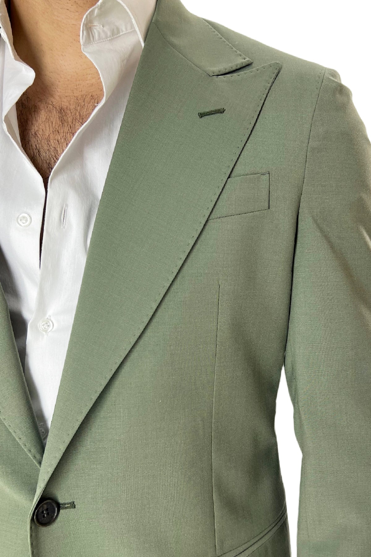 Giacca uomo monopetto verde chiaro in fresco lana tinta unita tasche a filo