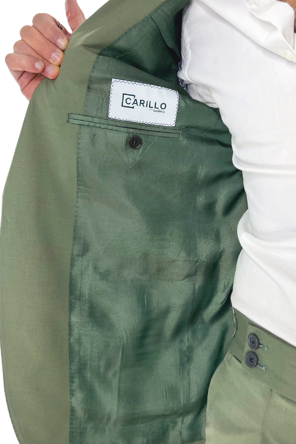 Giacca uomo monopetto verde chiaro in fresco lana tinta unita tasche a filo
