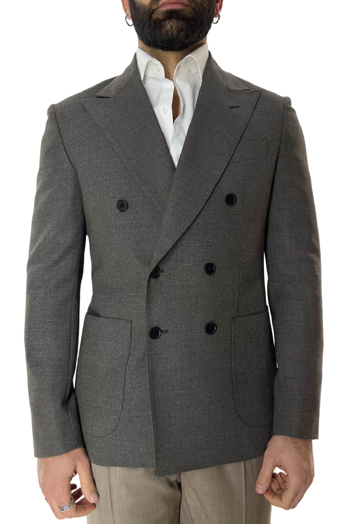 Giacca uomo doppiopetto fango nido d'ape in fresco lana 480 grammi Vitale Barberis Canonico