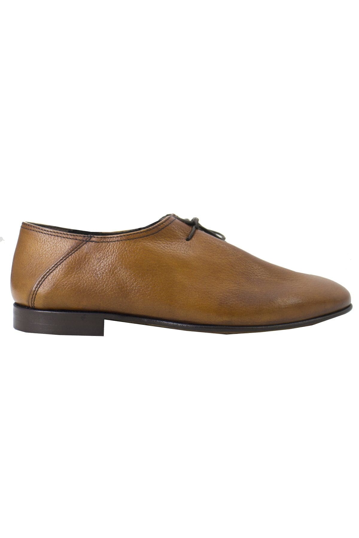 Scarpe basse da uomo cuoio in vera pelle con chiusura laccio e suola in cuoio made in italy