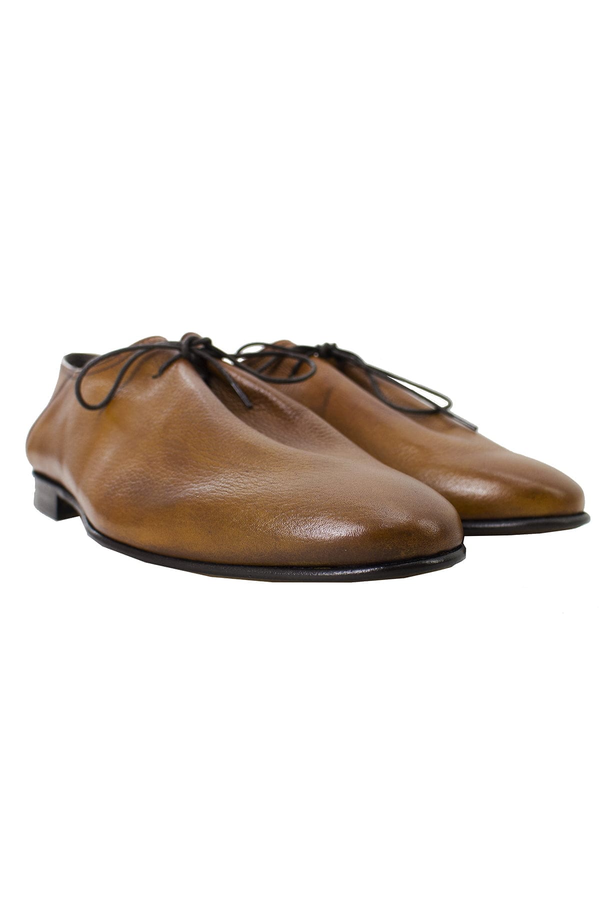 Scarpe basse da uomo cuoio in vera pelle con chiusura laccio e suola in cuoio made in italy