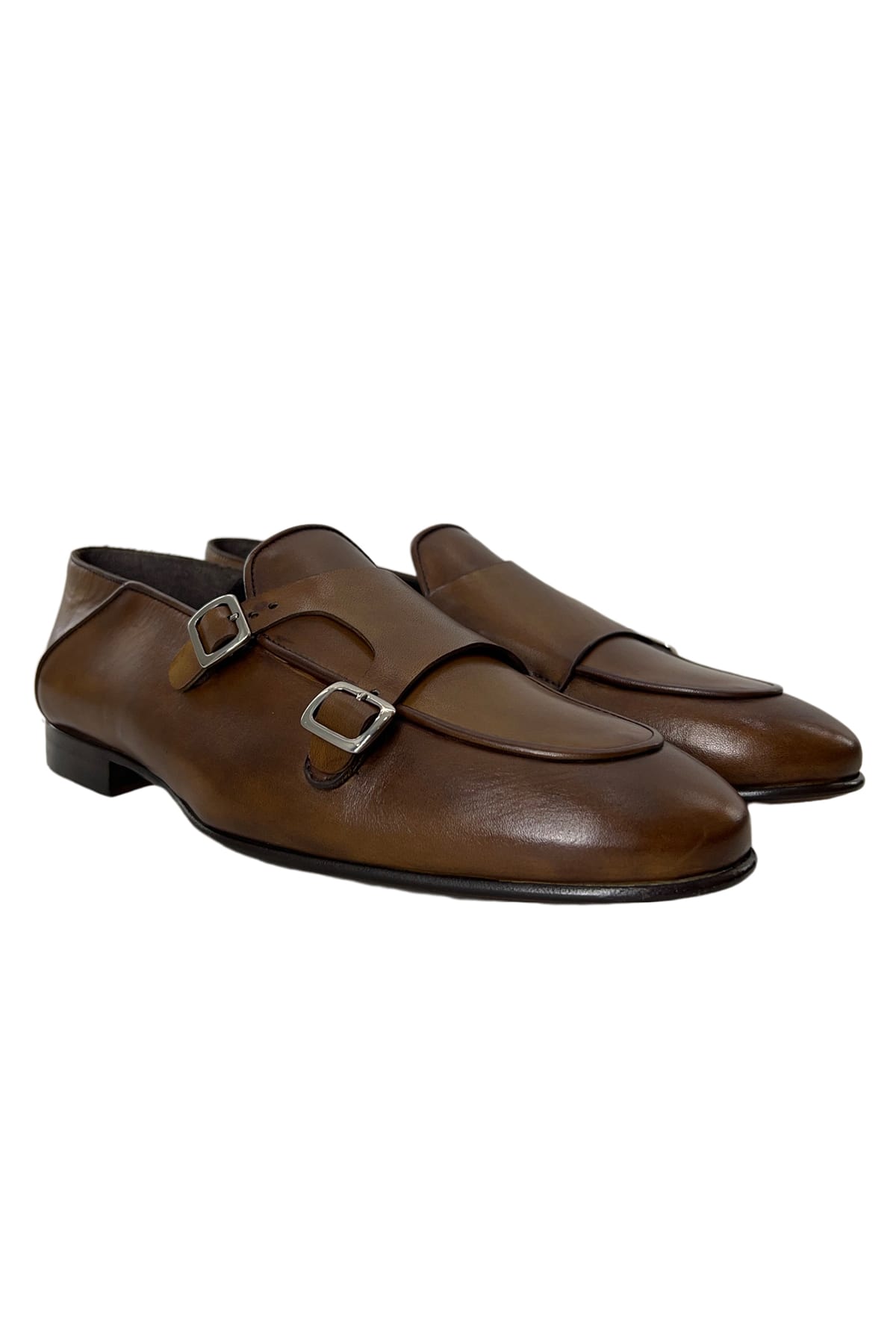 Mocassini uomo Cuoio in vera pelle con doppia fibbia e suola in cuoio made in italy