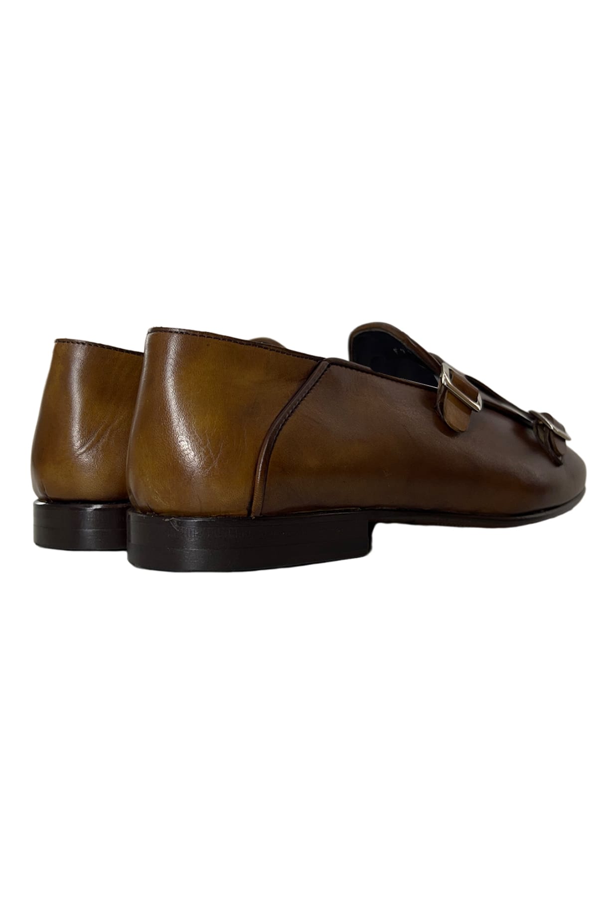 Mocassini uomo Cuoio in vera pelle con doppia fibbia e suola in cuoio made in italy