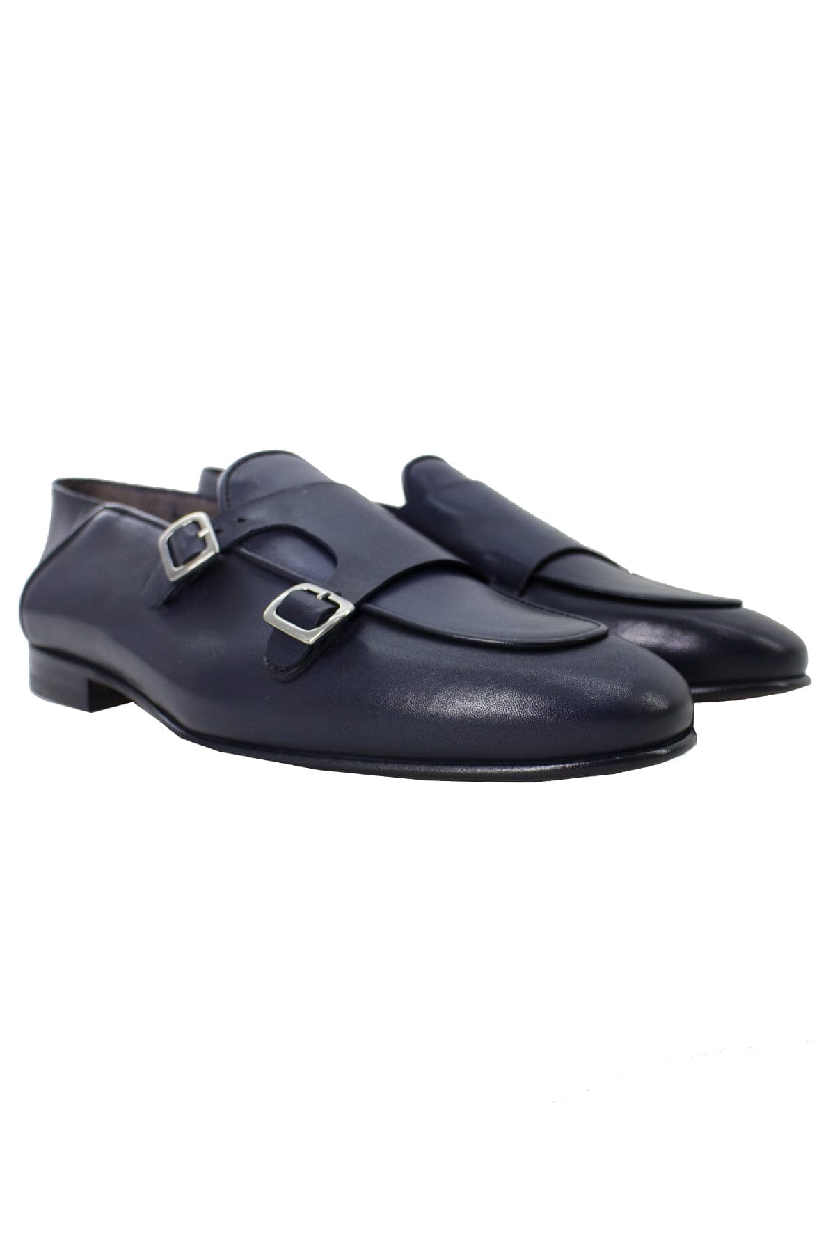 Mocassini uomo Blu in vera pelle con doppia fibbia e suola in cuoio made in italy