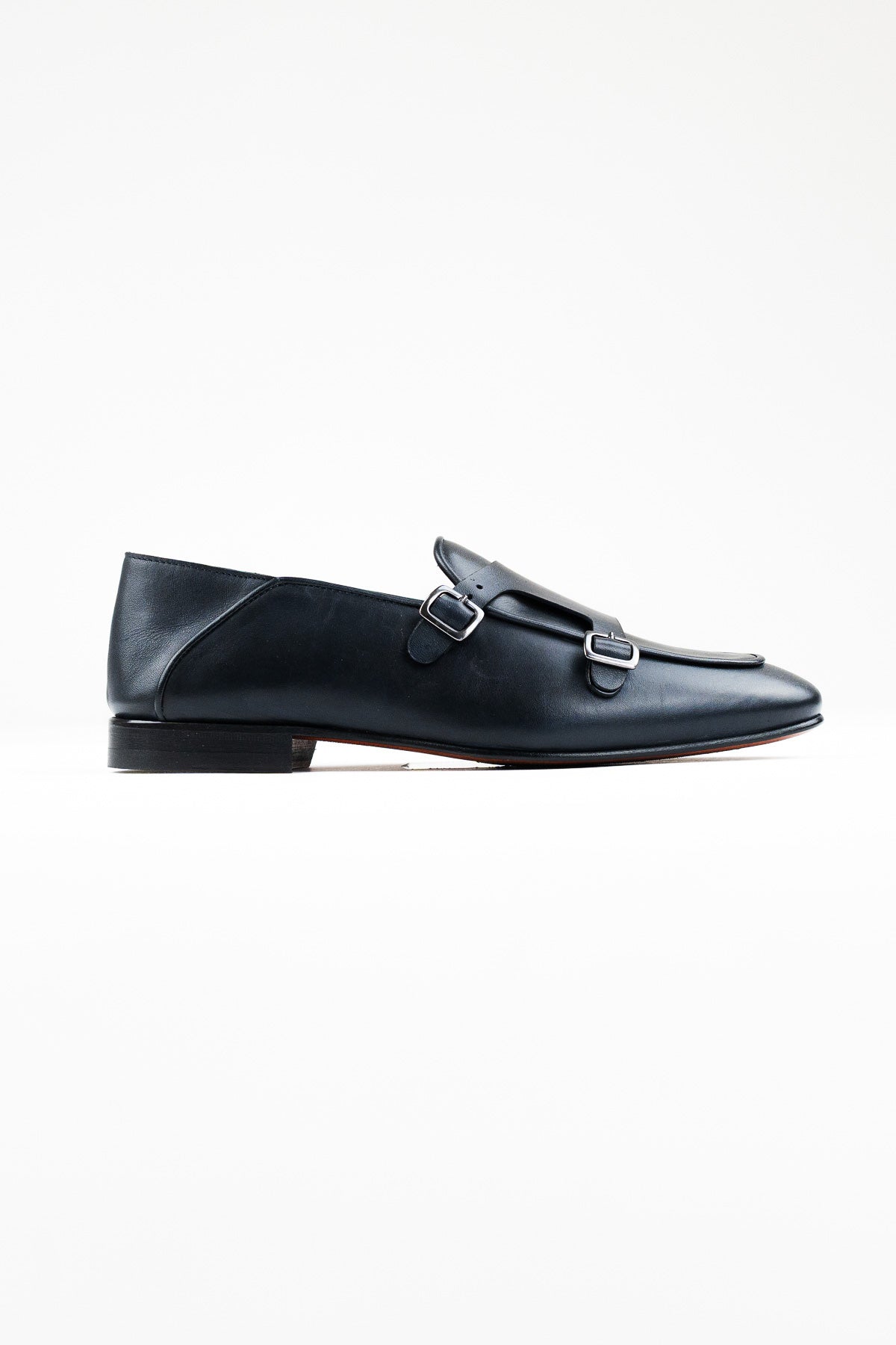 Mocassini uomo Blu in vera pelle con doppia fibbia e suola in cuoio made in italy
