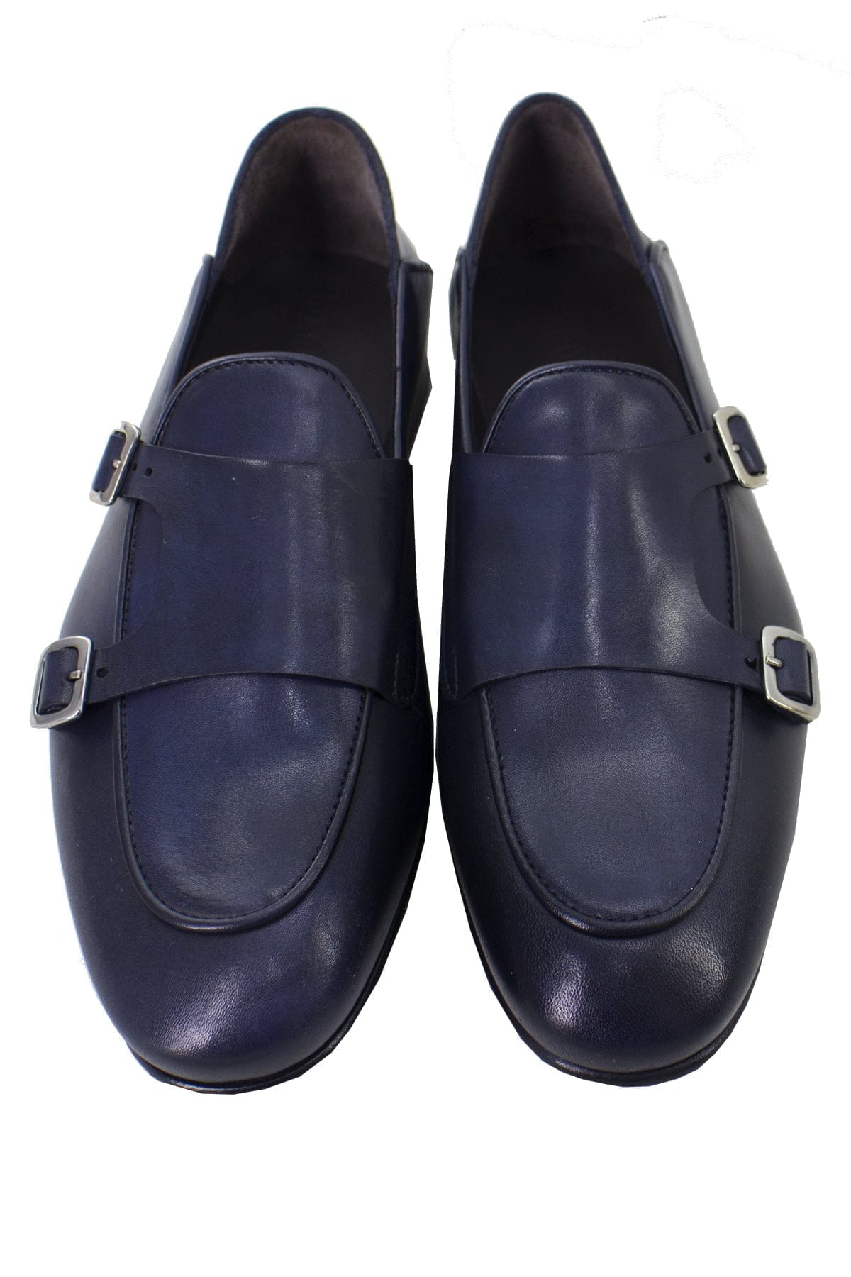 Mocassini uomo Blu in vera pelle con doppia fibbia e suola in cuoio made in italy