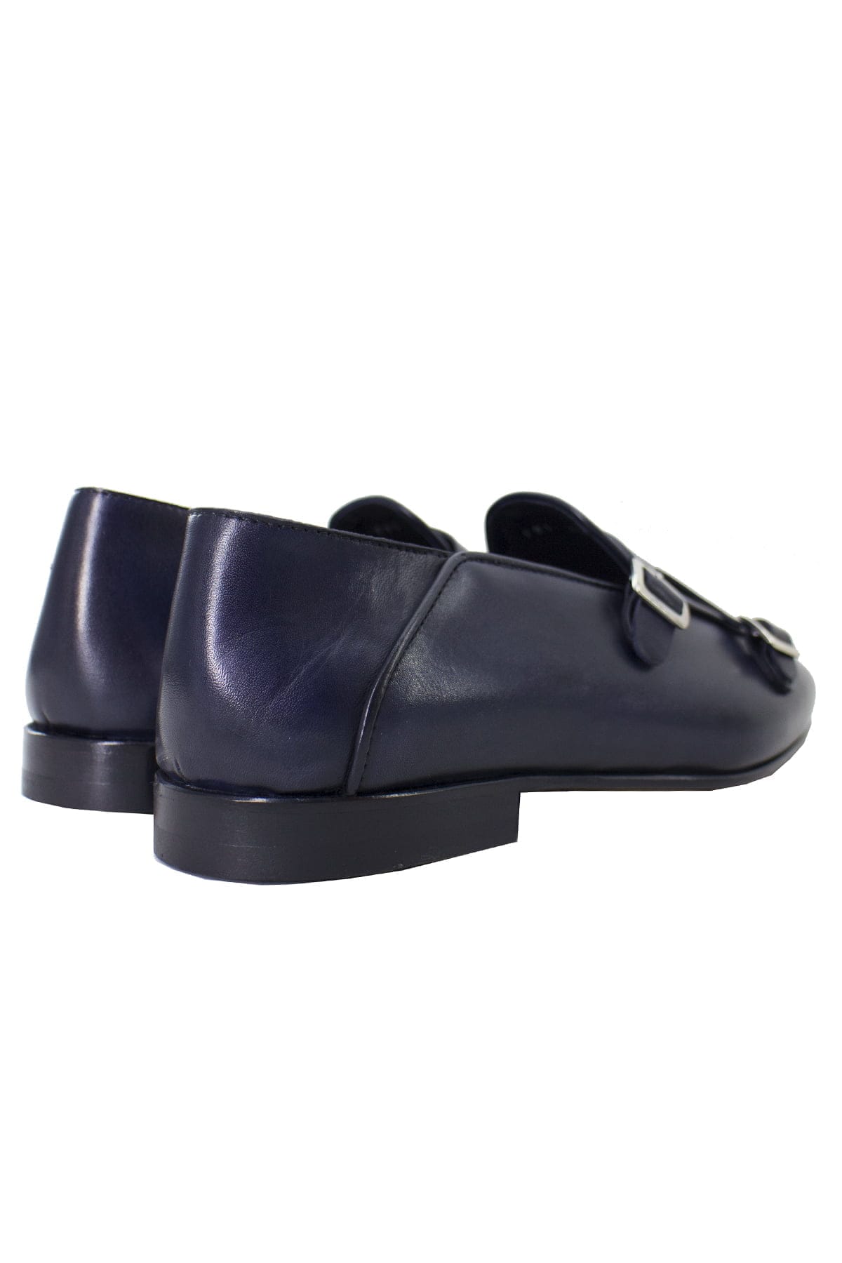 Mocassini uomo Blu in vera pelle con doppia fibbia e suola in cuoio made in italy