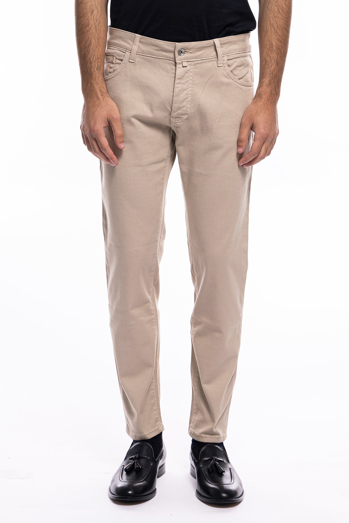 Jeans uomo beige tinta unita modello 5 tasche slim fit estivo made in italy