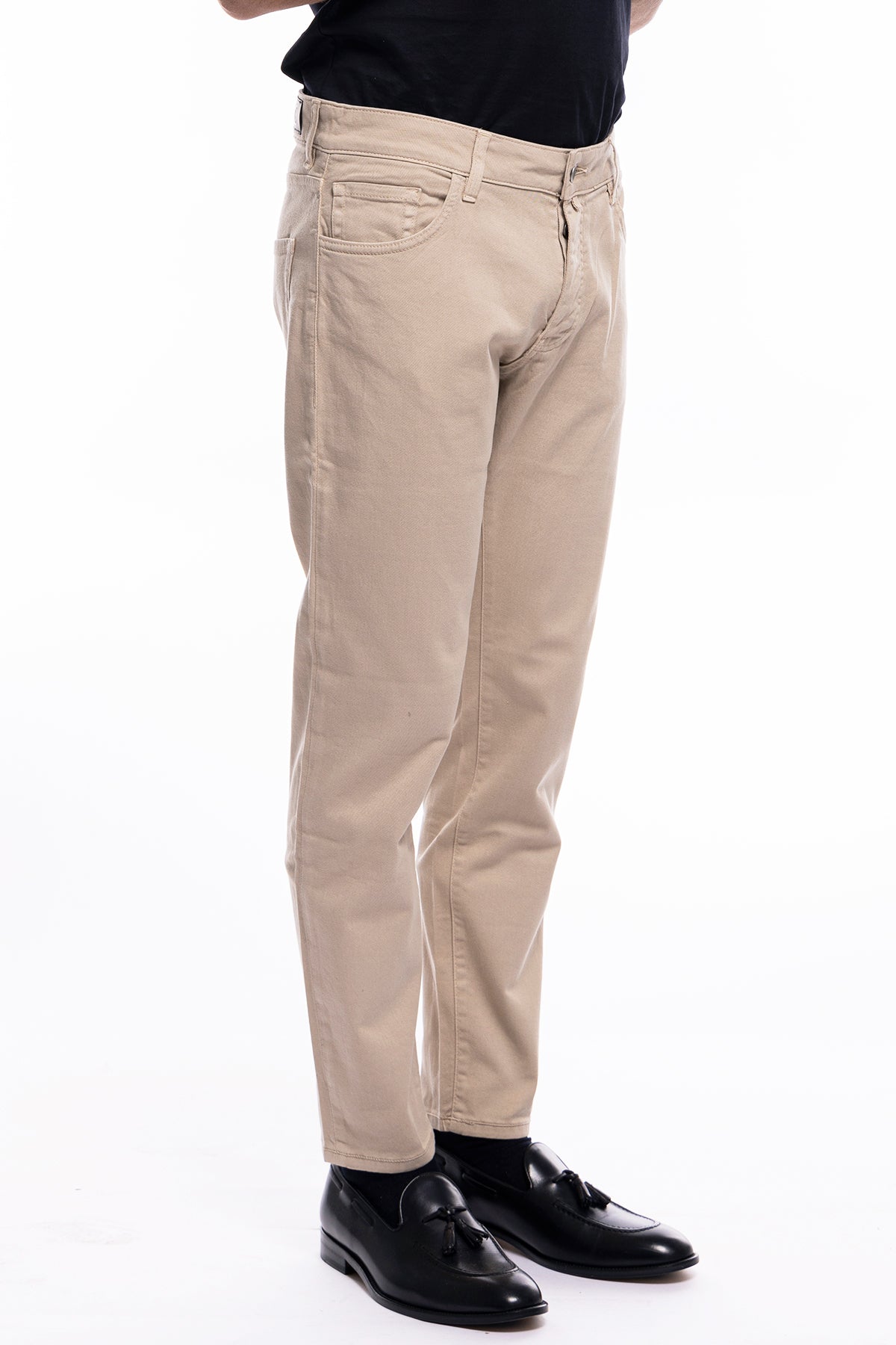 Jeans uomo beige tinta unita modello 5 tasche slim fit estivo made in italy