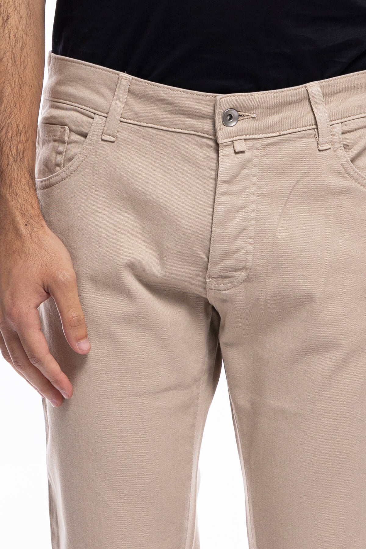 Jeans uomo beige tinta unita modello 5 tasche slim fit estivo made in italy