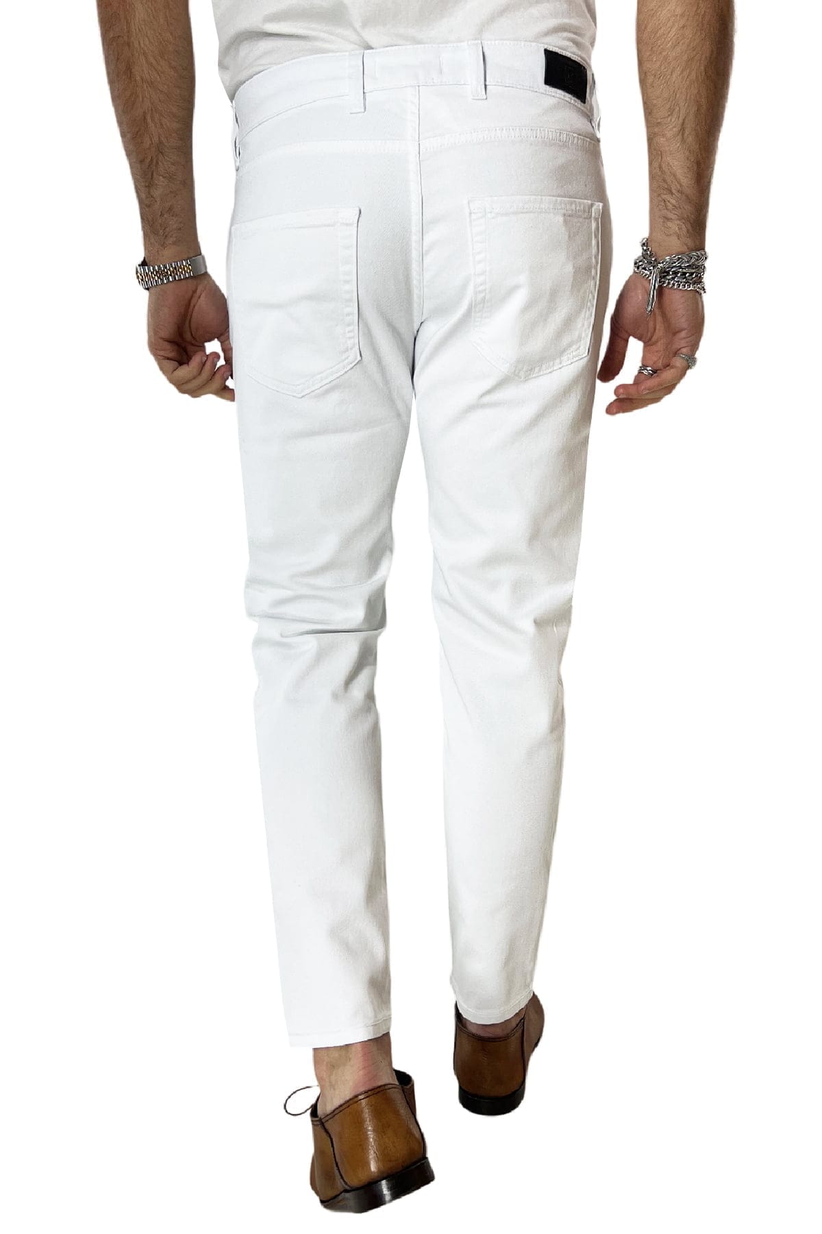 Jeans uomo bianco tinta unita modello 5 tasche slim fit estivo made in italy