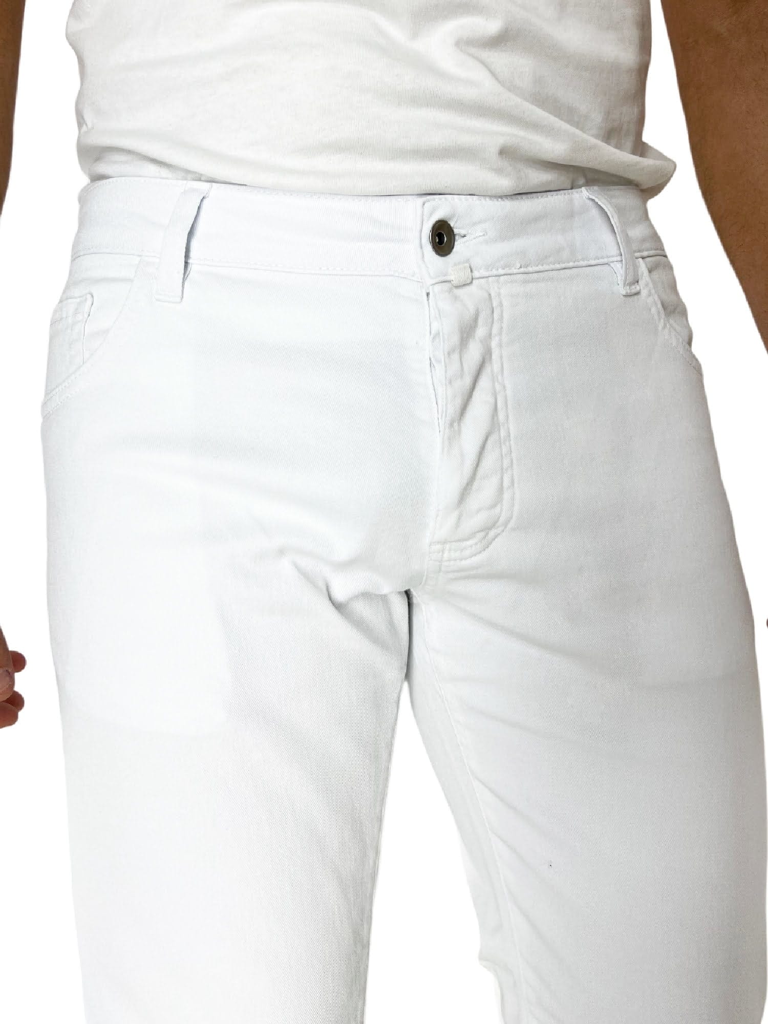 Jeans uomo bianco tinta unita modello 5 tasche slim fit estivo made in italy