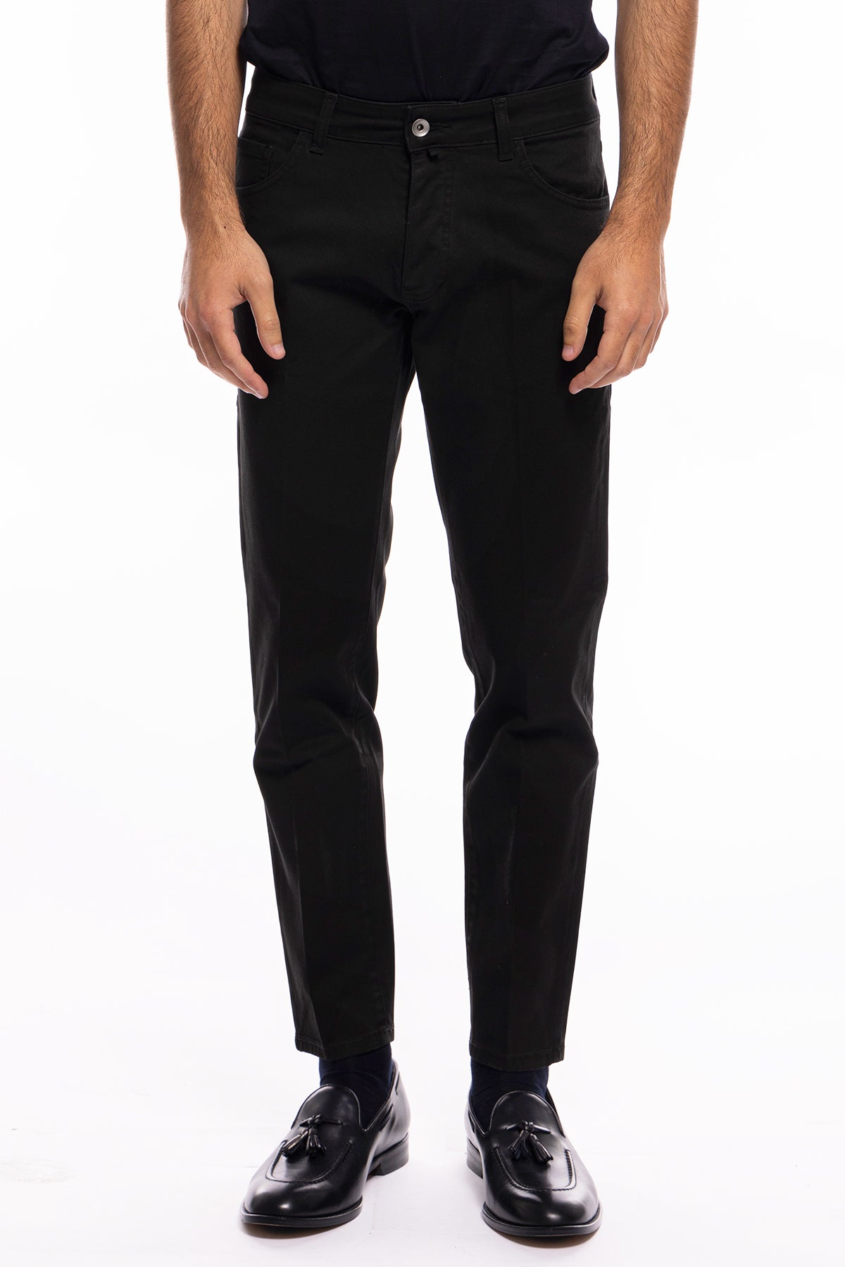 Jeans uomo nero tinta unita modello 5 tasche slim fit estivo made in italy