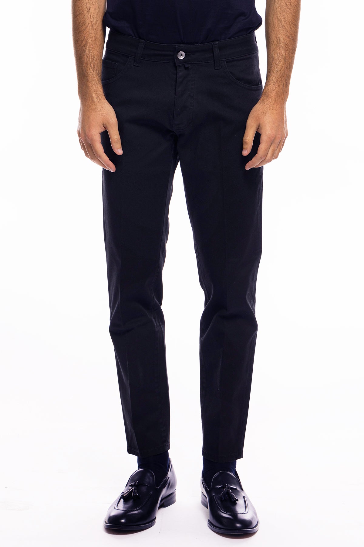 Jeans uomo blu tinta unita modello 5 tasche slim fit estivo made in italy