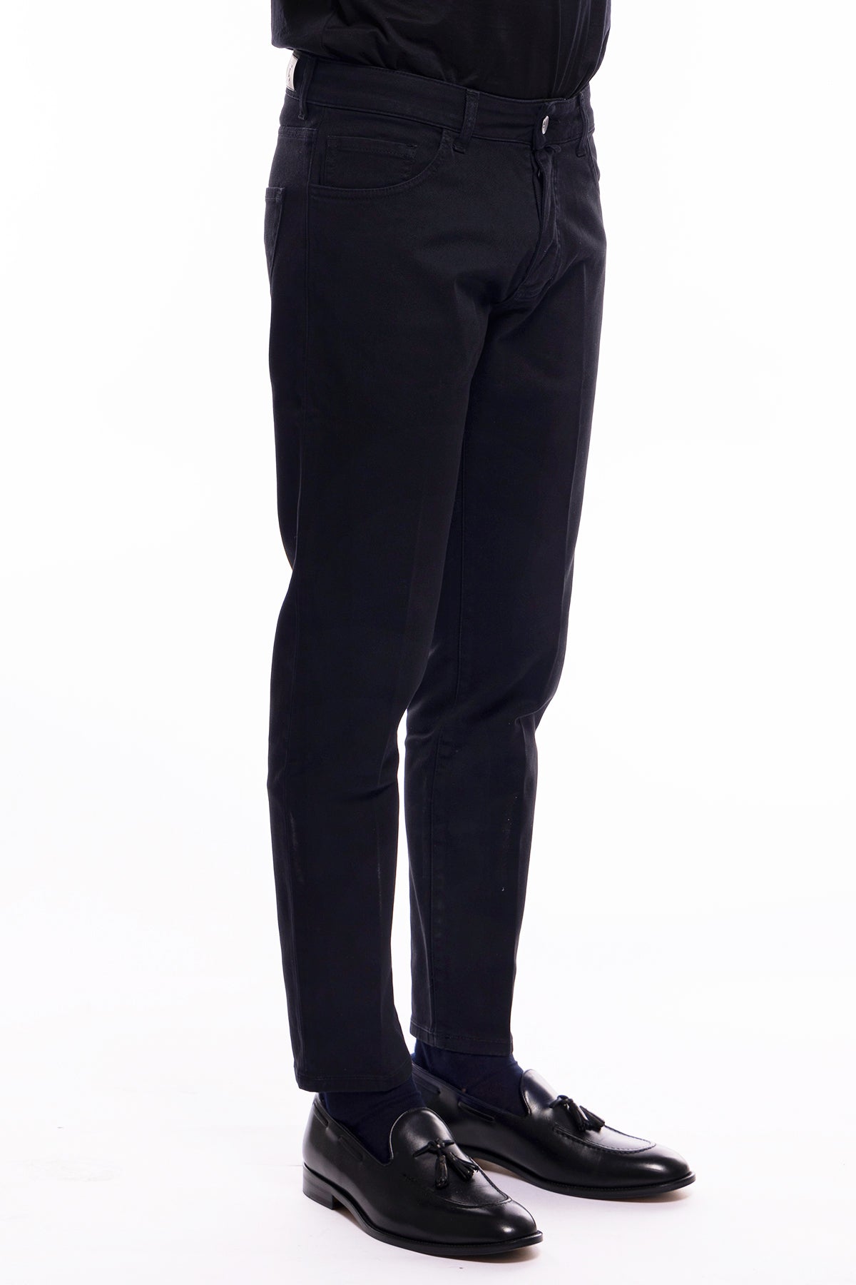 Jeans uomo blu tinta unita modello 5 tasche slim fit estivo made in italy