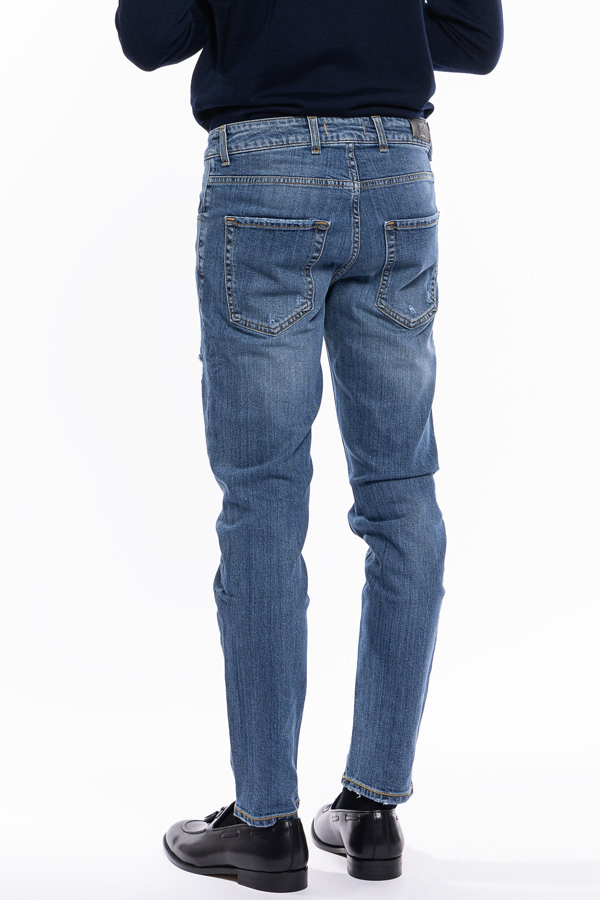 Jeans strappati da uomo con sfumature bianche modello 5 tasche slim fit made in italy