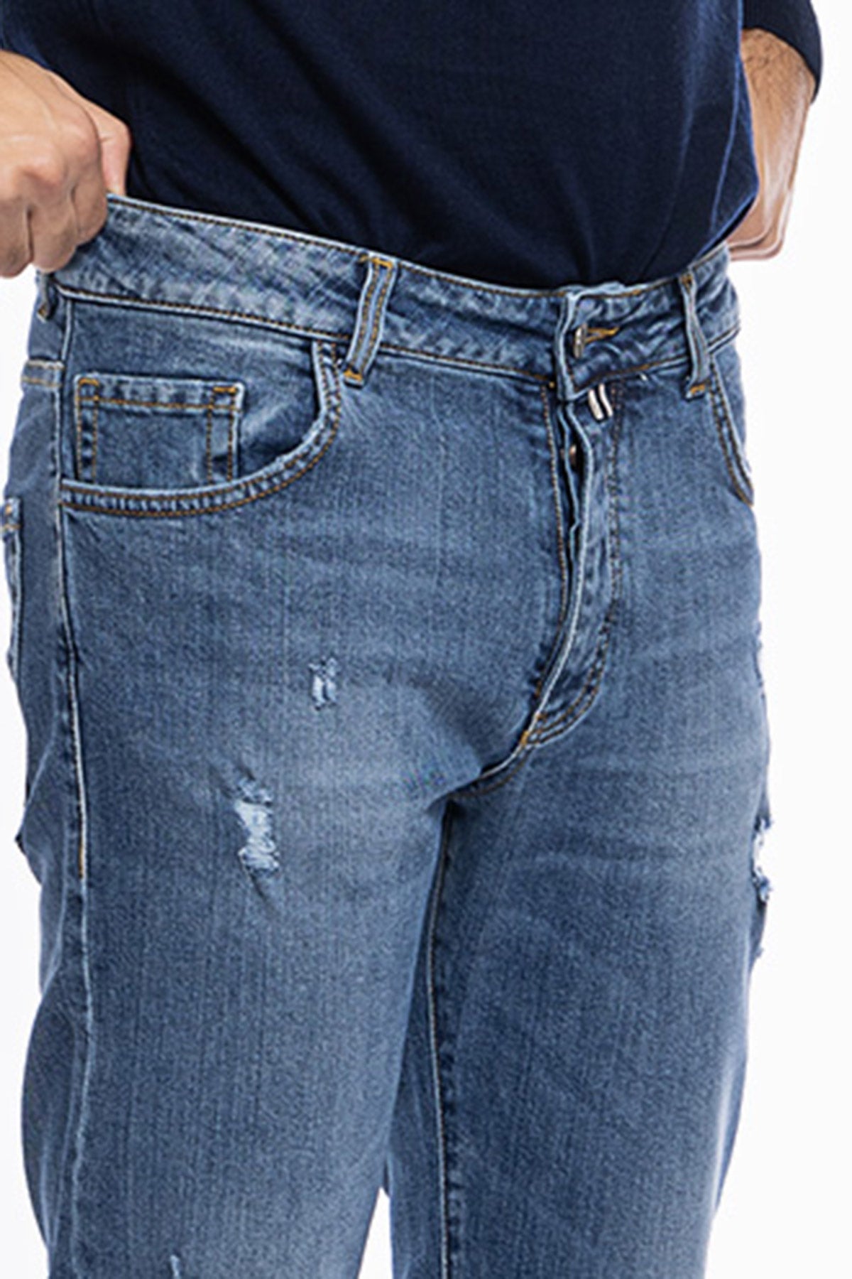 Jeans strappati da uomo con sfumature bianche modello 5 tasche slim fit made in italy